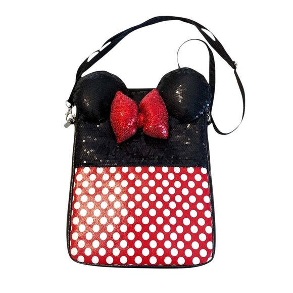 Disney Parks Minnie Mouse Sequined Polka Dot Tablet Crossbody Bag Ears - Picture 8 of 8